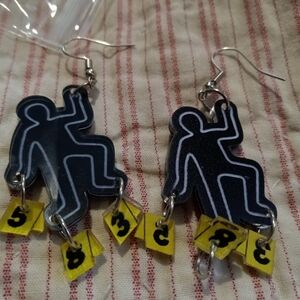 Crime Scene Photo Earrings .Black and Yellow Abstract Earrings.1 Or Only